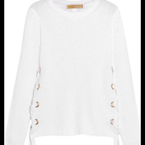 Michael Kors White Ribbed Sweater With Gold Tie Detail Medium - Picture 10 of 10